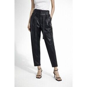 DKNY Faux Leather Tie Waist Pants Size 12 Black